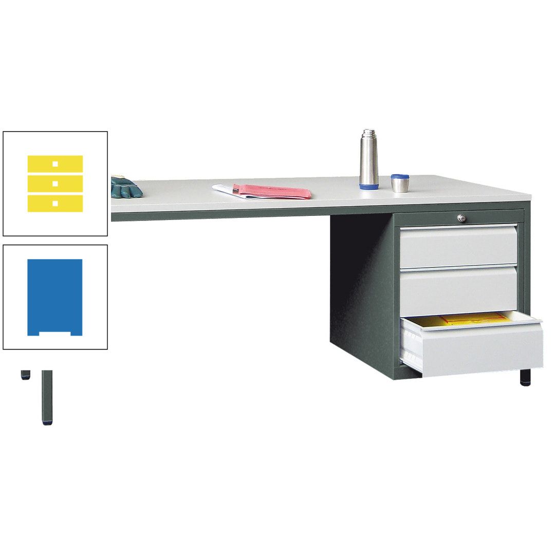 Meisterschreibtisch - 3 Schubladen 150 / 175 mm - 720 x 1.700 x 800 mm (HxBxT) - anthrazitgrau