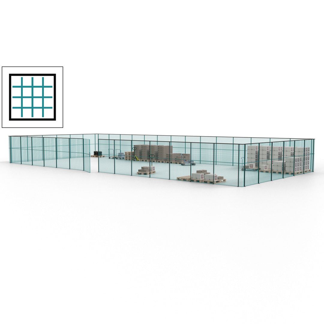 Maschinen Schutzgitter - Hallentrennwand - Sicherheitszaun - Tür - 60 m - 2.200 x 21.400 x 9.400 mm (HxBxT) - enzianblau