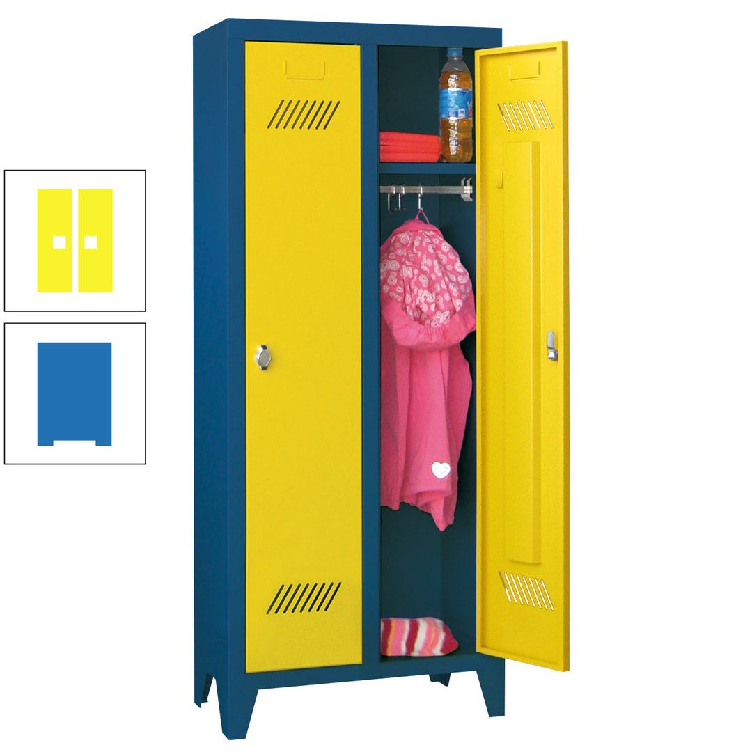 Spindschrank f. Kindergärten - mit Füßen - Höhe 1.300 mm - 2 Abteile a 250 mm - Zylinderschloss - anthrazitgrau