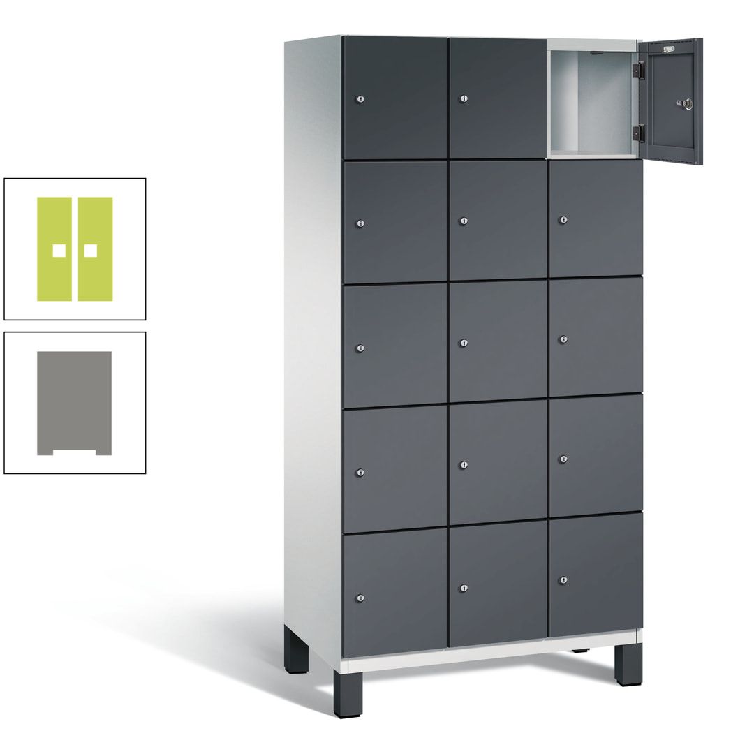 Fächerschrank, Stahlschrank, 15 Fächer, Türöffnungsbegrenzer, Füße, 1.980 x 900 x 525 mm (HxBxT), Korpus anthrazitgrau, Front anthrazitgrau