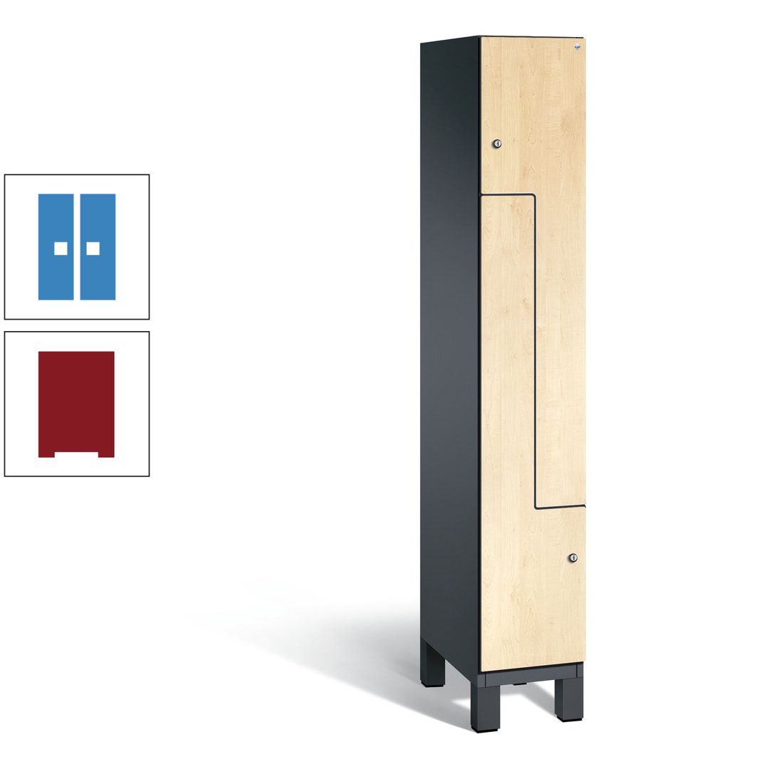 Z-Garderobenspind mit Füßen, 2 Personen, 1.980 x 300 x 525 mm (HxBxT), Korpus anthrazitgrau, Tür anthrazitgrau