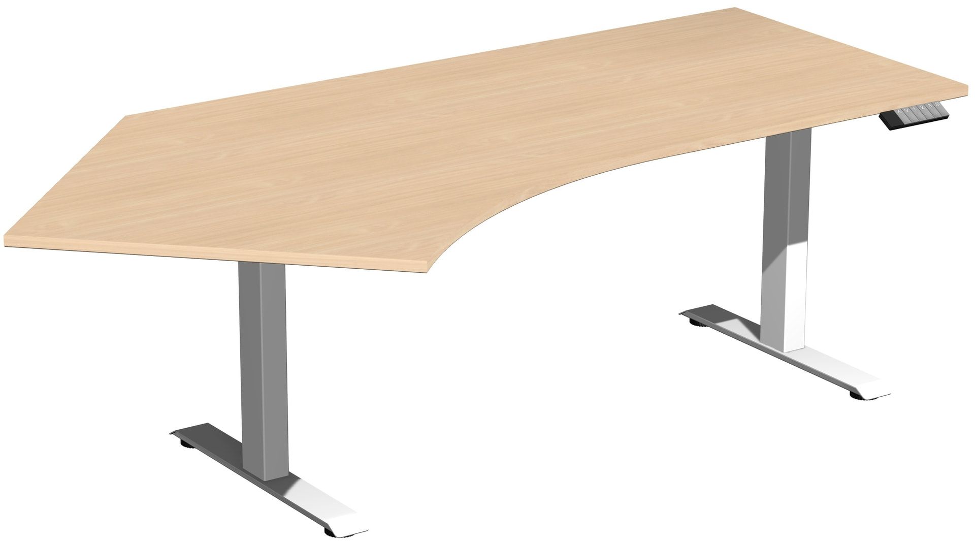 Winkelschreibtisch, Winkel links, Elevate Basic, elektronisch höhenverstellbar, 730 - 1.230 x 2.166 x 1.130 mm (HxBxT), Gestell anthrazit, Dekor Ahorn