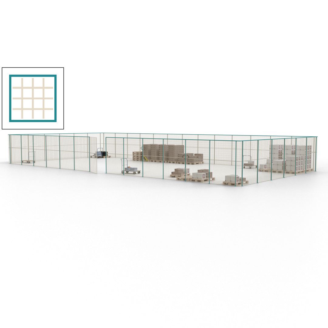 Maschinen Schutzgitter - Hallentrennwand - Sicherheitszaun - Tür - 57 m - 2.200 x 19.900 x 9.400 mm (HxBxT) - enzianblau