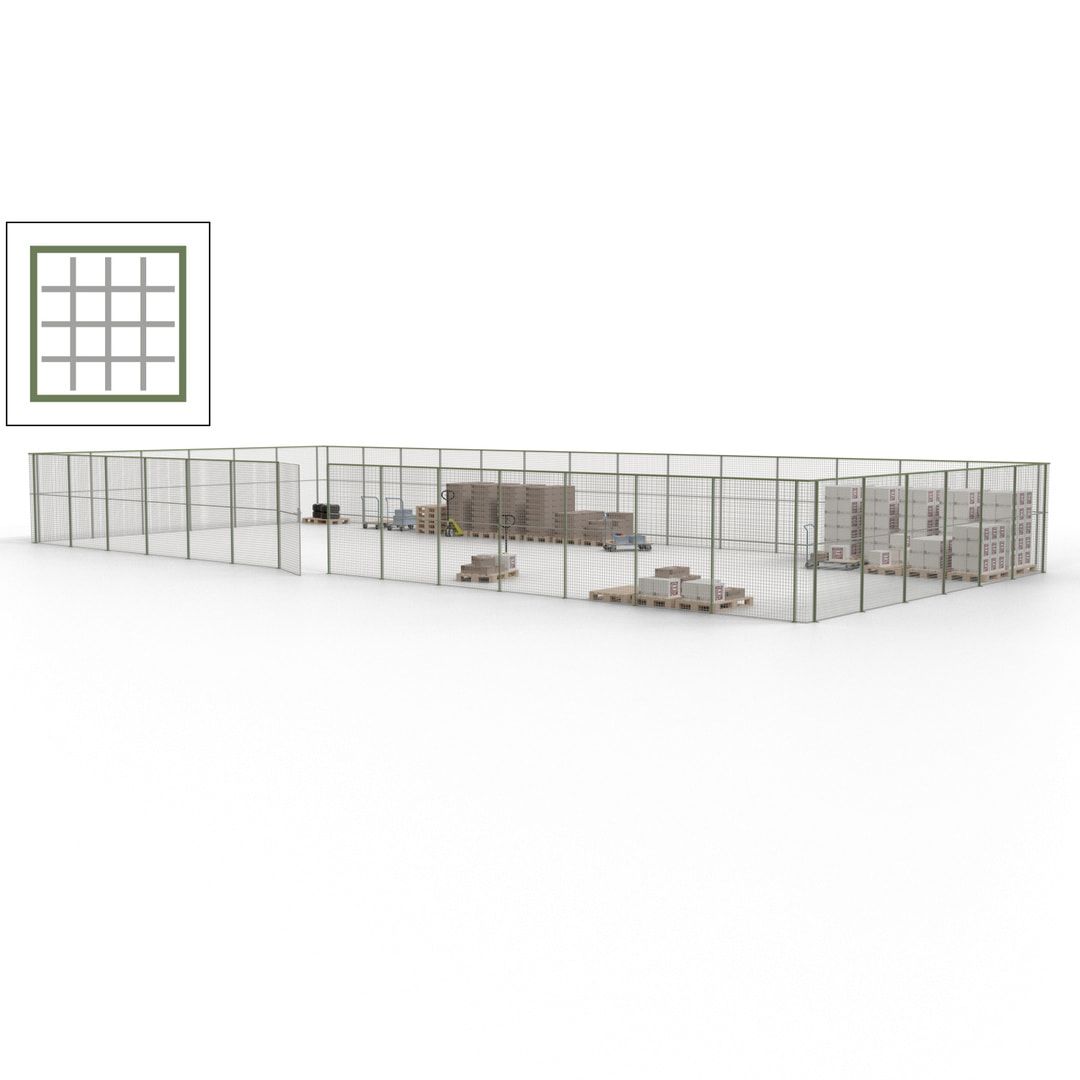 Maschinen Schutzgitter - Hallentrennwand - Sicherheitszaun - Tür - 60 m - 2.200 x 21.400 x 9.400 mm (HxBxT) - enzianblau