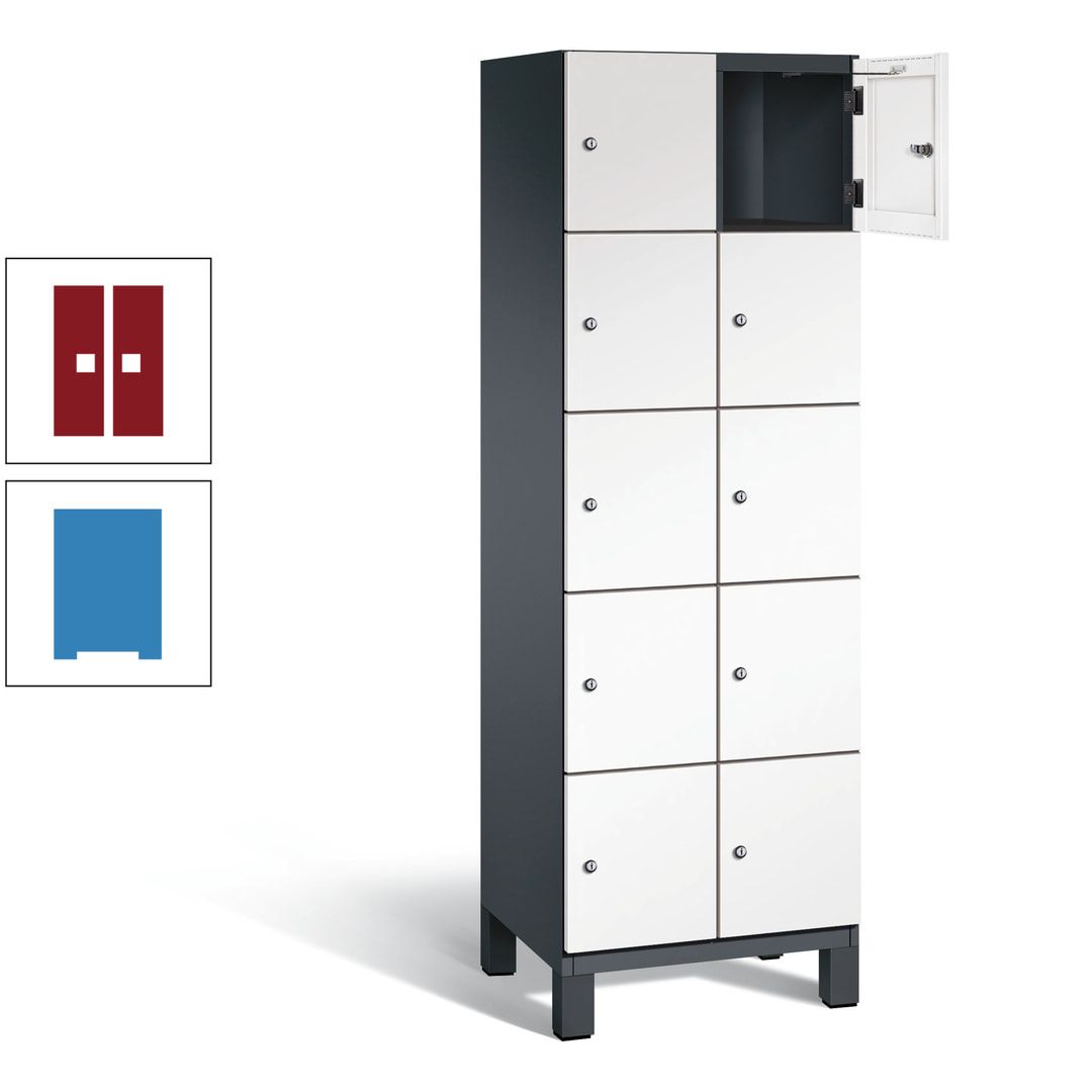 Fächerschrank, Stahlschrank, 10 Fächer, Türöffnungsbegrenzer, Füße, 1.980 x 600 x 525 mm (HxBxT), Korpus anthrazitgrau, Front anthrazitgrau