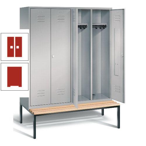 Doppel-Spindschrank, Buche Sitzbank untergebaut, 4 Abteile a 400 mm, Korpus lichtgrau, Tür anthrazitgrau, 2.090 x 1.590 x 815 mm (HxBxT)