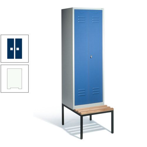 Doppel-Spindschrank, Buche Sitzbank untergebaut, 2 Abteile a 300 mm, Korpus lichtgrau, Tür anthrazitgrau, 2.090 x 610 x 815 mm (HxBxT)