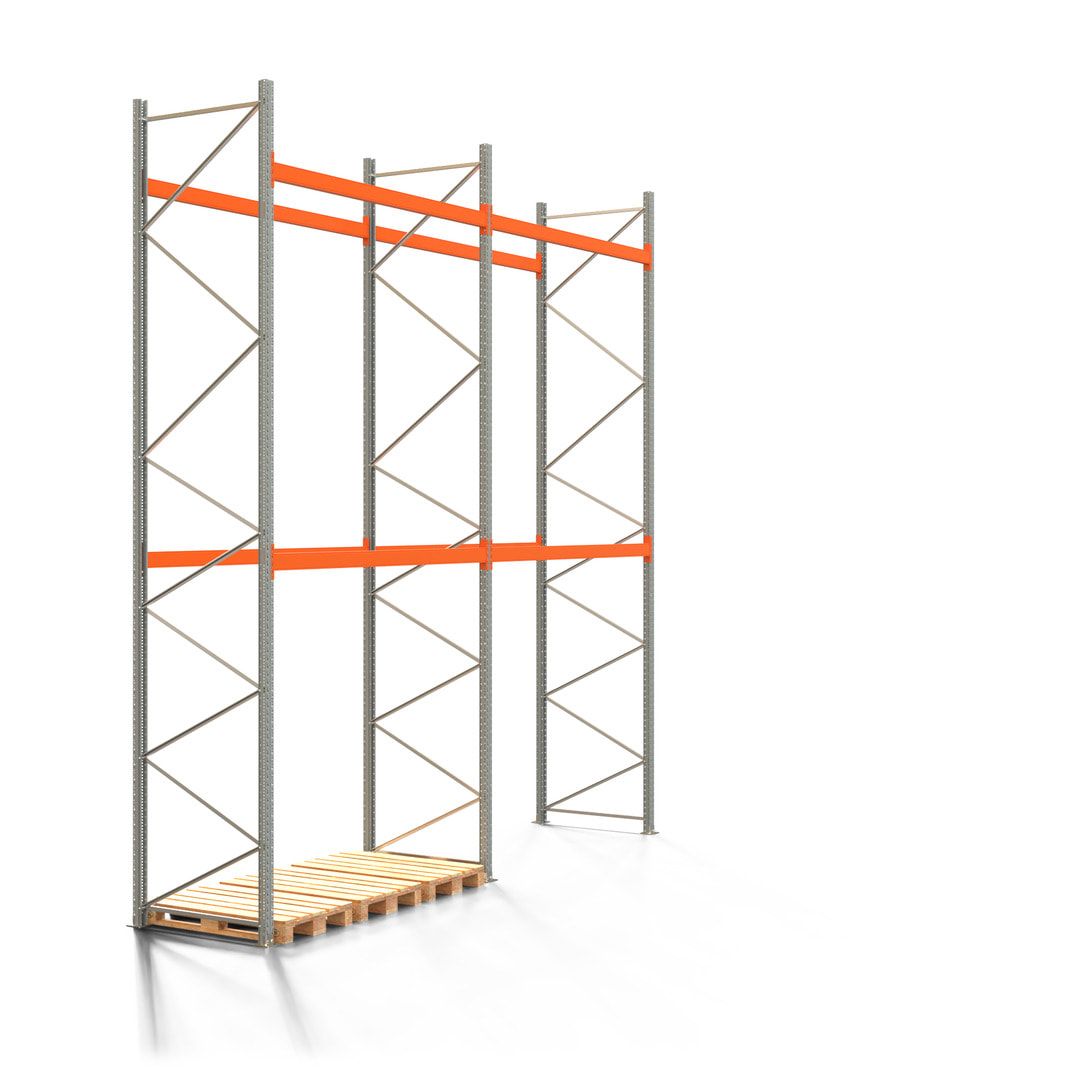 Palettenregal ARTUS - 3 Ebenen - Fachlast 2.100 kg - 5.500 x 11.225 x 1.100 mm (HxBxT) - 4 Felder - Schwerlastregal