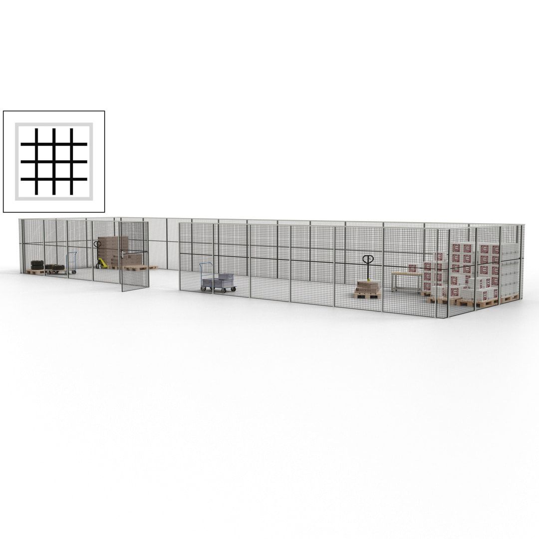 Maschinen Schutzgitter - Hallentrennwand - Sicherheitszaun - Tür - 45 m - 2.200 x 18.400 x 4.900 mm (HxBxT) - enzianblau