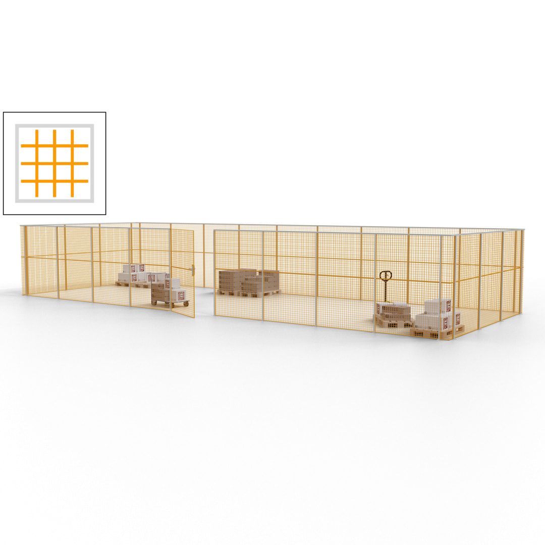 Maschinen Schutzgitter - Hallentrennwand - Sicherheitszaun - Tür - 36 m - 2.200 x 13.900 x 4.900 mm (HxBxT) - enzianblau
