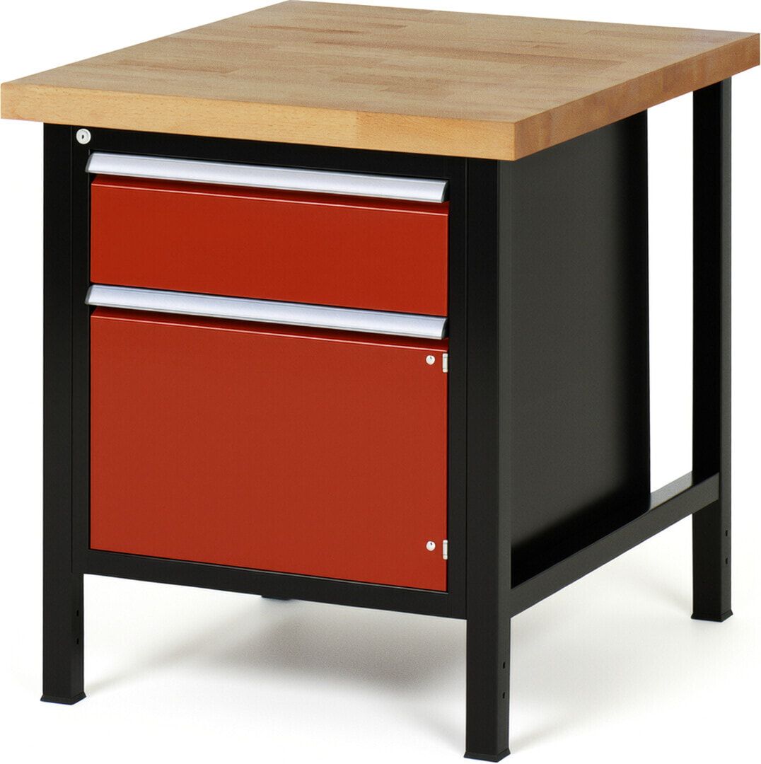Werkbank, 1 Schrank - 1 Schublade - Teilauszug - 180:1 - Höhe 840-1.040 mm - 750 x 900 mm - 1.250 kg - Buche - Anthrazitgrau