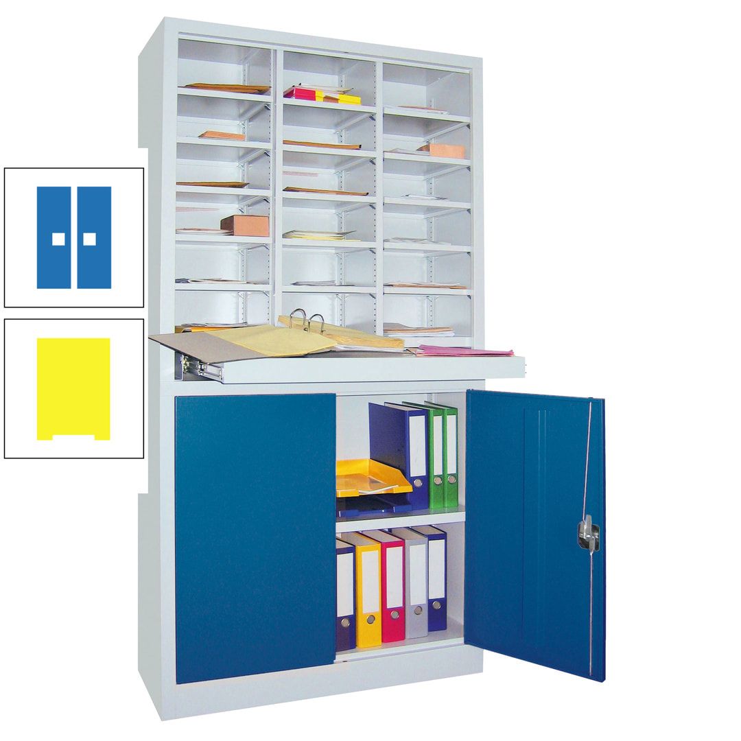 Aktenschrank - Büroschrank mit Sortierstation - 18 Fächer Ordnungsregal - Ausziehboden - 1.950 x 1.000 x 400 mm (HxBxT) - anthrazitgrau