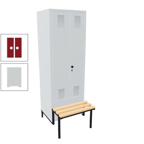 Doppel-Spind, Garderobenschrank, Buche Sitzbank integriert, 2 Abteile a 400 mm, Korpus anthrazitgrau, Tür anthrazitgrau, 1.850 x 800 x 815 mm (HxBxT)