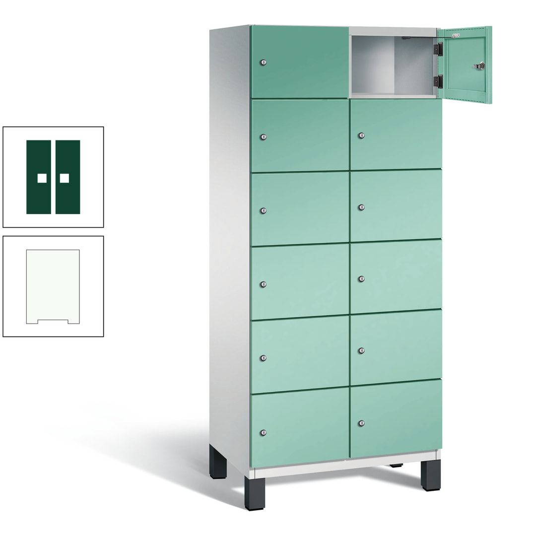 Fächerschrank, Stahlschrank, 12 Fächer, Türöffnungsbegrenzer, Füße, 1.980 x 800 x 525 mm (HxBxT), Korpus anthrazitgrau, Front anthrazitgrau