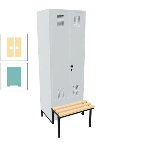Doppel-Spind, Garderobenschrank, Buche Sitzbank integriert, 2 Abteile a 400 mm, Korpus anthrazitgrau, Tür anthrazitgrau, 1.850 x 800 x 815 mm (HxBxT)