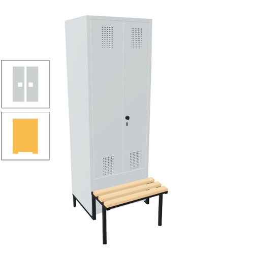 Doppel-Spind, Garderobenschrank, Buche Sitzbank integriert, 2 Abteile a 400 mm, Korpus anthrazitgrau, Tür anthrazitgrau, 1.850 x 800 x 815 mm (HxBxT)