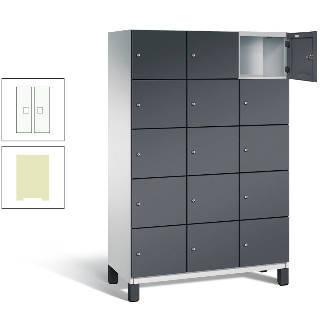 Fächerschrank, Stahlschrank, 15 Fächer, Türöffnungsbegrenzer, Füße, 1.980 x 1.200 x 525 mm (HxBxT), Korpus anthrazitgrau, Front anthrazitgrau