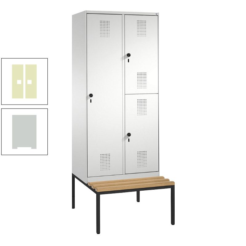 Garderobenschrank, Spind ein- und doppelstöckig Sitzbank, 2 Abteile, 3 Fächer, 2.090 x 800 x 500 mm (HxBxT), Front anthrazitgrau, Korpus anthrazitgrau