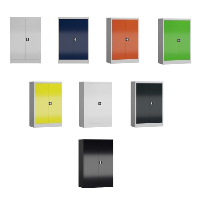 Aktenschrank, Büroschrank, abschließbar, Flügeltüren, 2 Fachböden, 1.200 x 800 x 380 mm (HxBxT), Stahl, Korpus und Türen lichtgrau