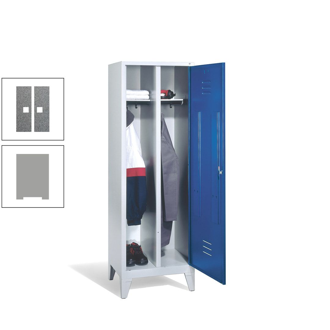 Doppel-Spind mit Großtür, Garderobenschrank mit Füßen, 2 Abteile a 300 mm, Korpus anthrazitgrau, Tür anthrazitgrau, 1.850 x 610 x 500 mm (HxBxT)