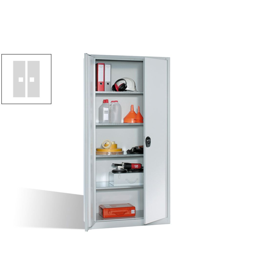 C+P Stahl Werkzeugschrank, Materialschrank, abschließbar, 4 Fachböden, Korpusfarbe lichtgrau, Türfarbe lichtblau, 1.950 x 935 x 400 mm (HxBxT)