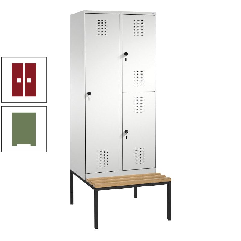 Garderobenschrank, Spind ein- und doppelstöckig Sitzbank, 2 Abteile, 3 Fächer, 2.090 x 800 x 500 mm (HxBxT), Front anthrazitgrau, Korpus anthrazitgrau