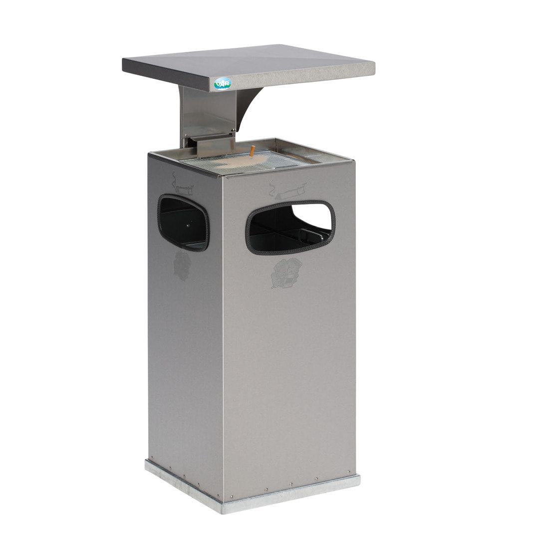 Abfallsammler mit Ascher und Dach - eckig - Volumen 38 l - 910 x 395 x 395 mm (HxBxT) - Edelstahl