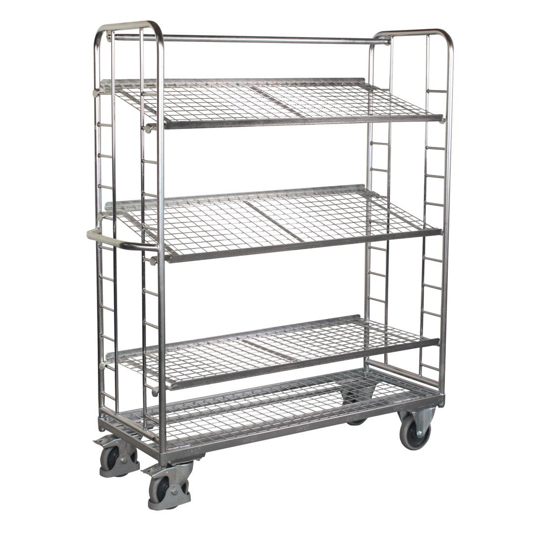 Etagenwagen mit 4 Gitterböden - Traglast 250 kg - 1.815 x 1.510 x 550 mm (HxBxT) - verzinkt