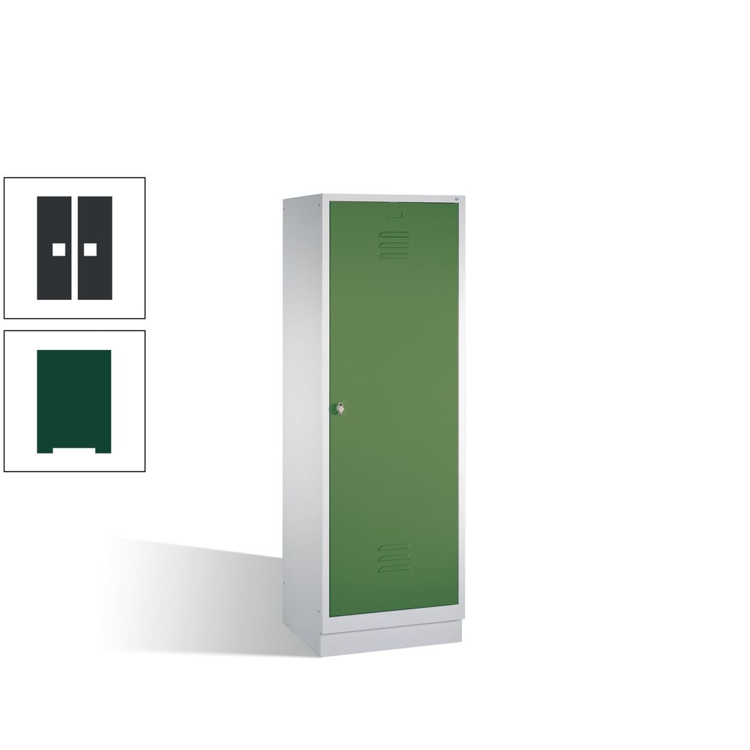 Doppel-Spind mit Großtür, Garderobenschrank mit Sockel, 2 Abteile a 300 mm, Korpus anthrazitgrau, Tür anthrazitgrau, 1.800 x 610 x 500 mm (HxBxT)