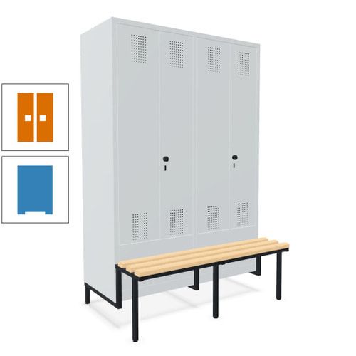Doppel-Spind, Garderobenschrank, Buche Sitzbank integriert, 4 Abteile 300 mm, Korpus anthrazitgrau, Tür anthrazitgrau, 1.850 x 1.200 x 815 mm (HxBxT)