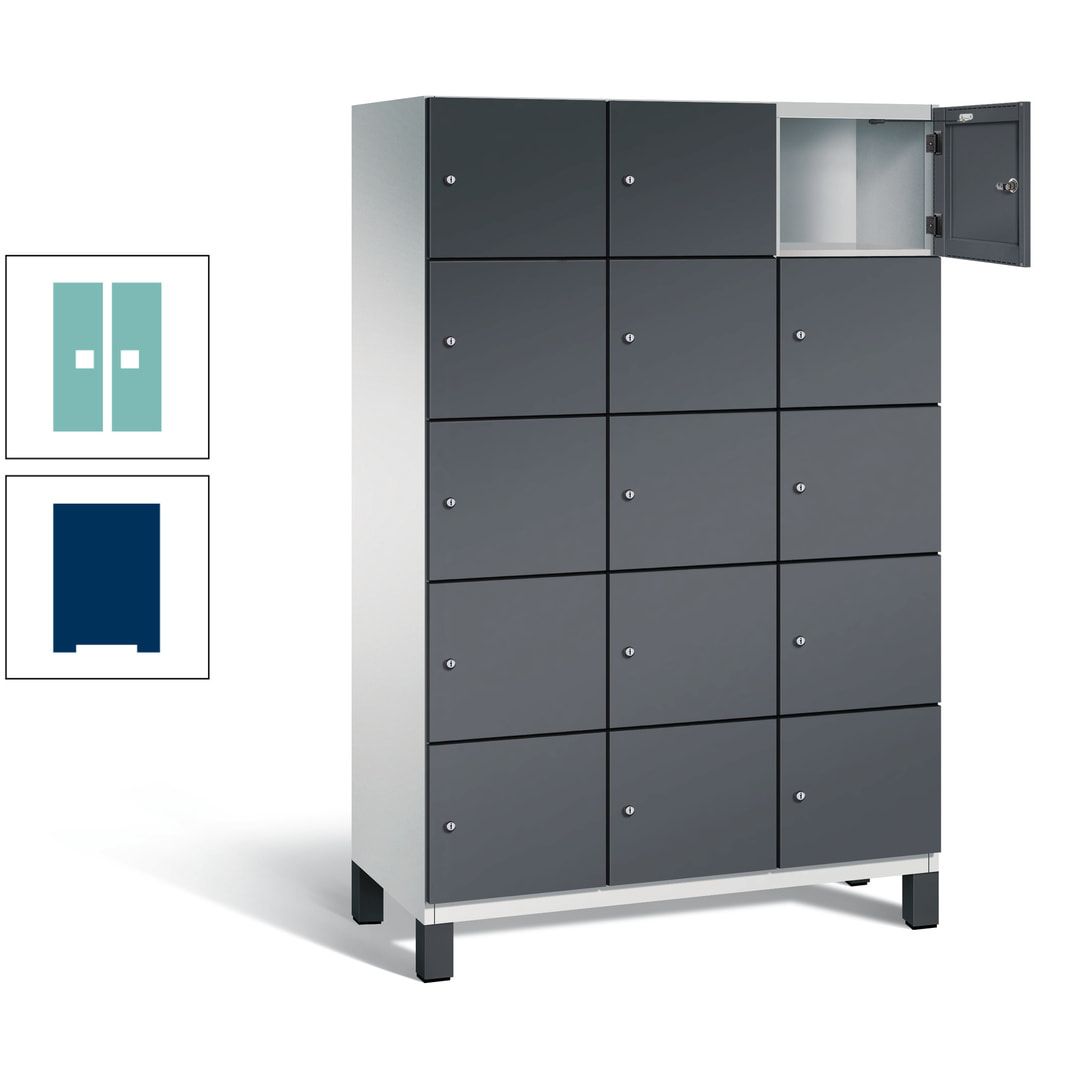 Fächerschrank, Stahlschrank, 15 Fächer, Türöffnungsbegrenzer, Füße, 1.980 x 1.200 x 525 mm (HxBxT), Korpus anthrazitgrau, Front anthrazitgrau