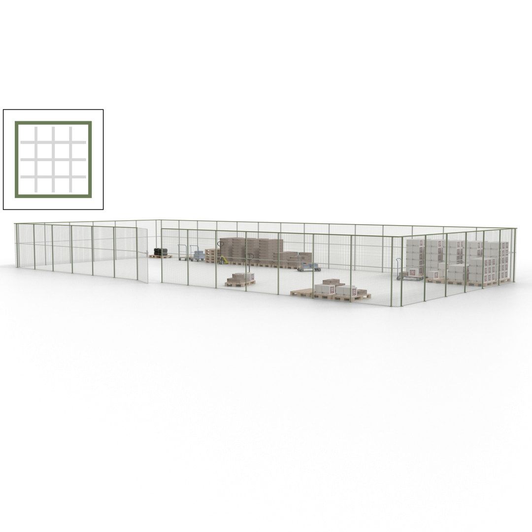 Maschinen Schutzgitter - Hallentrennwand - Sicherheitszaun - Tür - 60 m - 2.200 x 21.400 x 9.400 mm (HxBxT) - enzianblau
