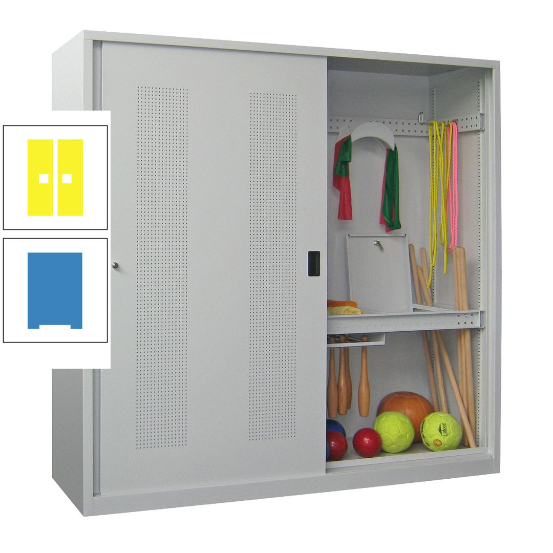 Ballschrank - Schiebetüren mit Lochfeld - Trennwand - 1.950x2.000x600 mm (HxBxT) - anthrazitgrau