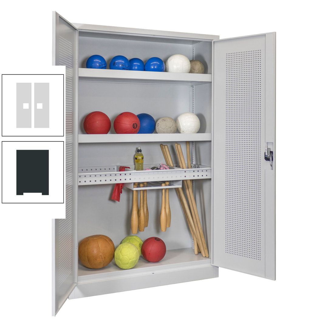Sportschrank - Lochfeldtüren - Variante 2 - 1.950x1.200x500 mm (HxBxT) - anthrazitgrau