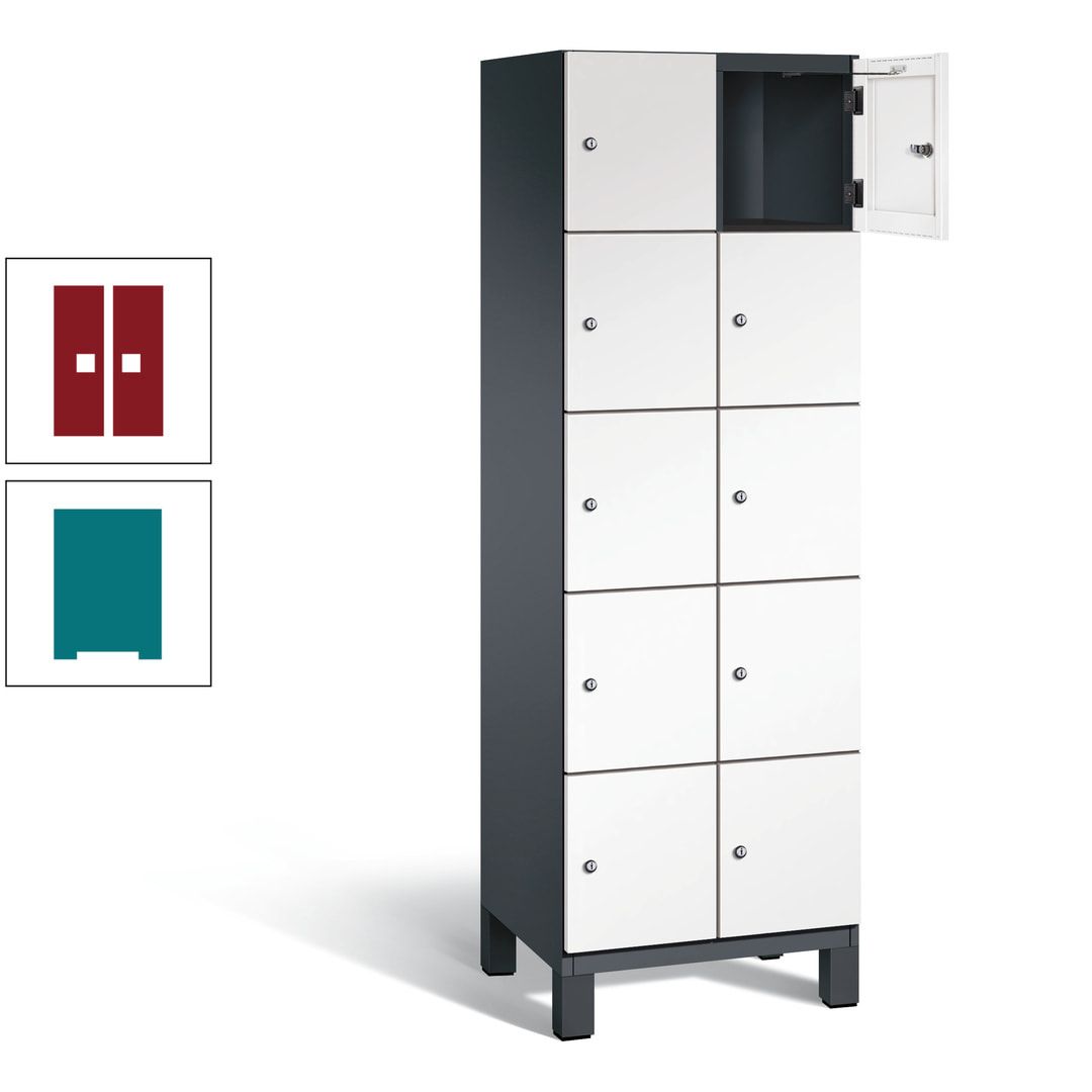 Fächerschrank, Stahlschrank, 10 Fächer, Türöffnungsbegrenzer, Füße, 1.980 x 600 x 525 mm (HxBxT), Korpus anthrazitgrau, Front anthrazitgrau