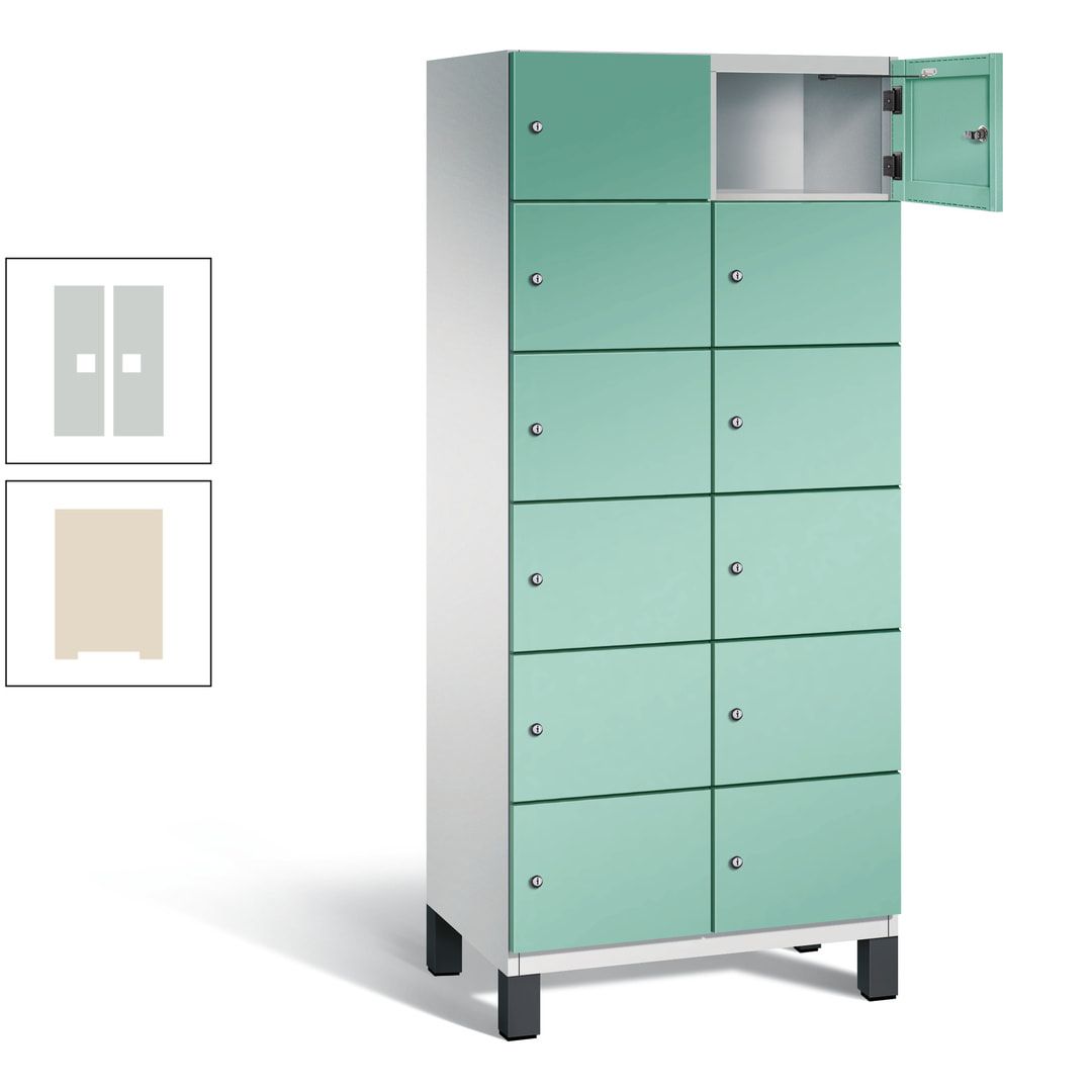 Fächerschrank, Stahlschrank, 12 Fächer, Türöffnungsbegrenzer, Füße, 1.980 x 800 x 525 mm (HxBxT), Korpus anthrazitgrau, Front anthrazitgrau