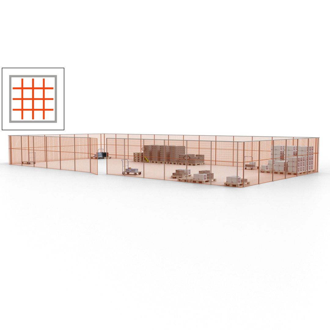 Maschinen Schutzgitter - Hallentrennwand - Sicherheitszaun - Tür - 57 m - 2.200 x 19.900 x 9.400 mm (HxBxT) - enzianblau