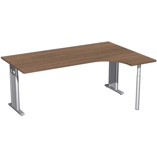 Eckschreibtisch, Ecke rechts, Füße einseitig verkürzt, C-Fuß Pro, höhenverstellbar, 680-820 x 1.600 x 1.200 mm (HxBxT), Dekor Ahorn