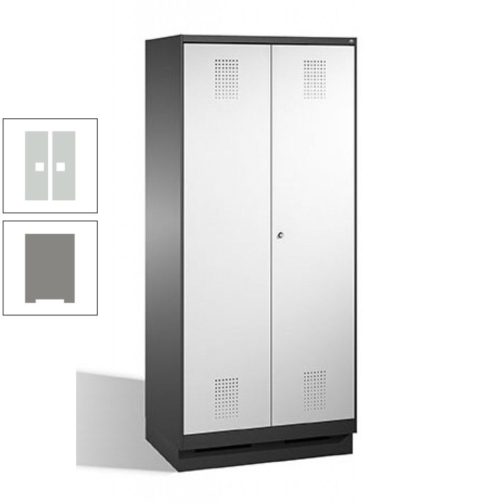 Doppel-Spind, Doppeltüren, Garderobenschrank mit Sockel, 2 Abteile a 400 mm, Korpus anthrazitgrau, Tür anthrazitgrau, 1.800 x 800 x 500 mm (HxBxT)