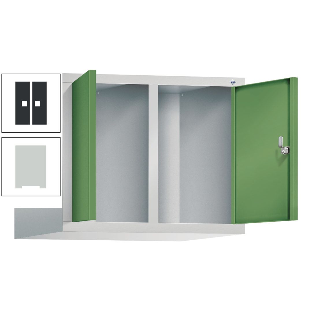 Aufsatzschrank für Spinde und Schließfachschränke, Doppeltüren, 2 Abteile, Korpus anthrazitgrau, Türfarbe anthrazitgrau, 500 x 610 x 500 mm (HxBxT)