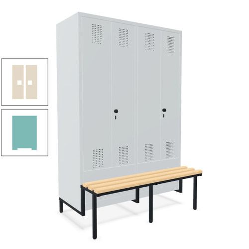 Doppel-Spind, Garderobenschrank, Buche Sitzbank integriert, 4 Abteile 300 mm, Korpus anthrazitgrau, Tür anthrazitgrau, 1.850 x 1.200 x 815 mm (HxBxT)