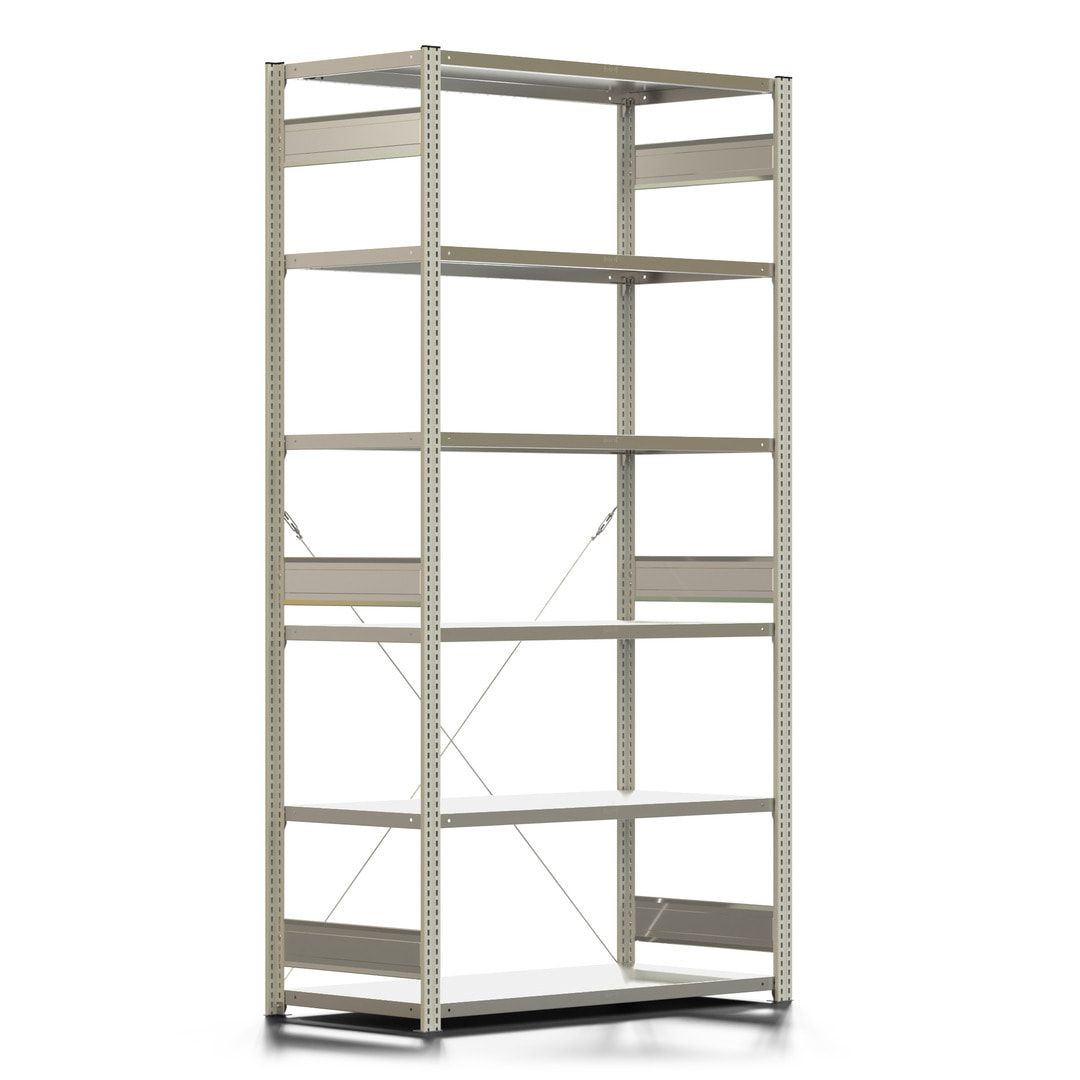 Fachbodenregal mit Tiefenriegel - 150 kg - 2.500 x 1.285 x 600 mm (HxBxT) - Anbauregal - Rahmen enzianblau - Böden verzinkt, Steckregal BERT
