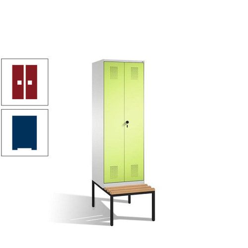 Doppel-Spind, Garderobenschrank, Buche Sitzbank untergebaut, 2 Abteile a 300 mm, Korpus anthrazitgrau, Tür anthrazitgrau, 2.090 x 600 x 815 mm (HxBxT)