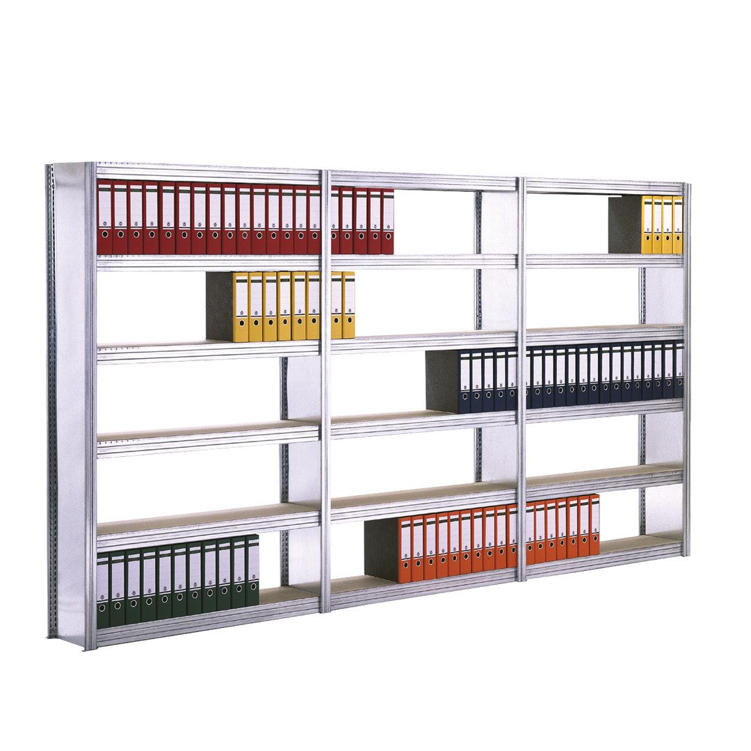 Archivregal mit Holzböden - Seitenwand - 6 Ebenen - 250 kg - 2.075 x 1.005 x 300 mm (HxBxT) - Anbauregal - verzinkt - Steckregal BERT