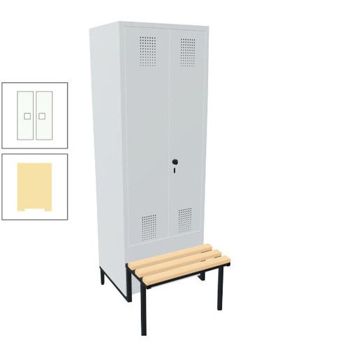Doppel-Spind, Garderobenschrank, Buche Sitzbank integriert, 2 Abteile a 400 mm, Korpus anthrazitgrau, Tür anthrazitgrau, 1.850 x 800 x 815 mm (HxBxT)