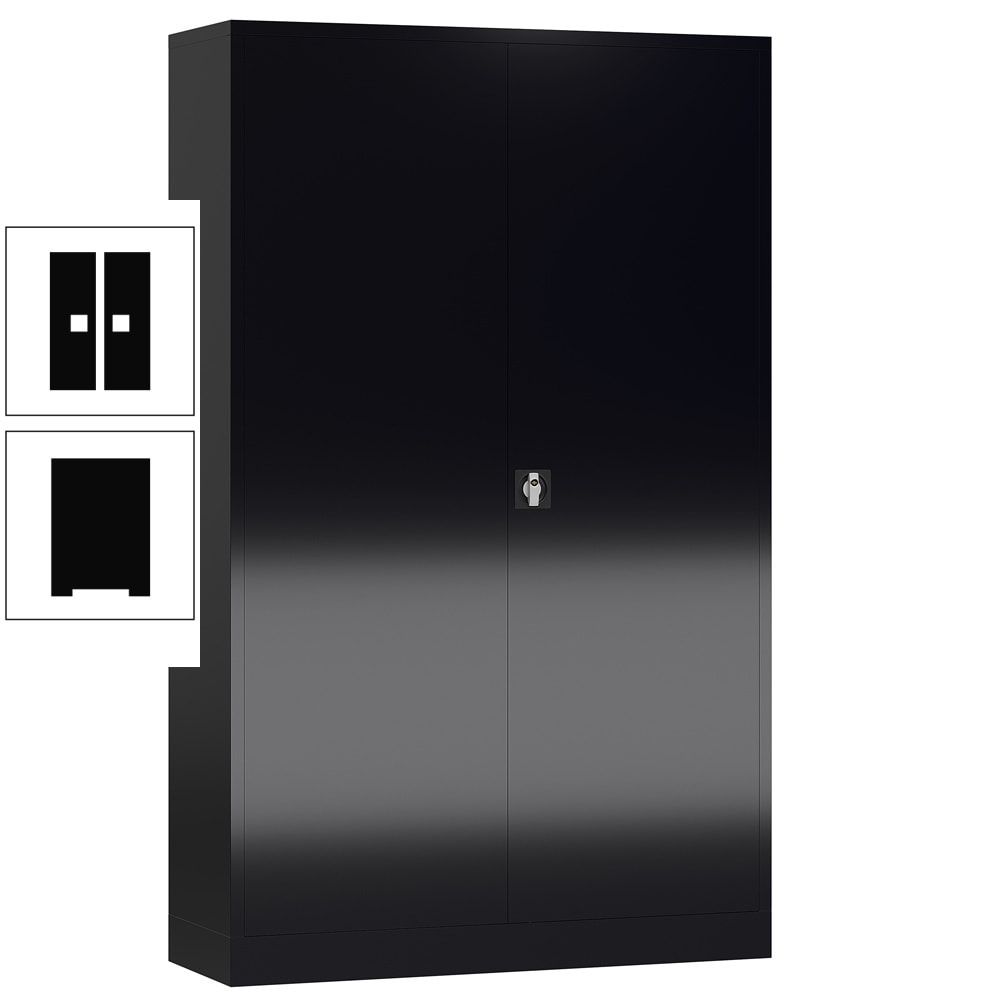 Aktenschrank, Büroschrank, abschließbar, Flügeltüren, 4 Fachböden, 1.945 x 1.200 x 420 mm (HxBxT), Stahl, Korpus und Türen lichtgrau