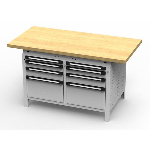OTTOKIND Werkbank - bündige Arbeitsplatte - 850 x 1.150 x 750 mm (HxBxT) - 8 Schubladen - lichtgrau