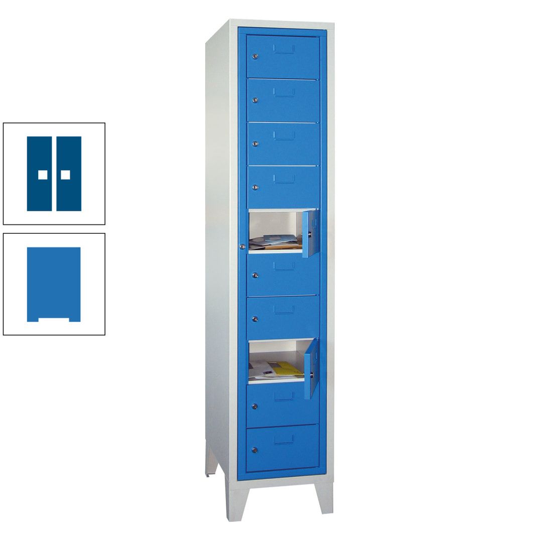Schließfachschrank - Wäscheausgabeschrank - 10 Fächer a 315 mm - 1.850x400x500 mm (HxBxT) - Füße - Zylinderschloss - anthrazitgrau