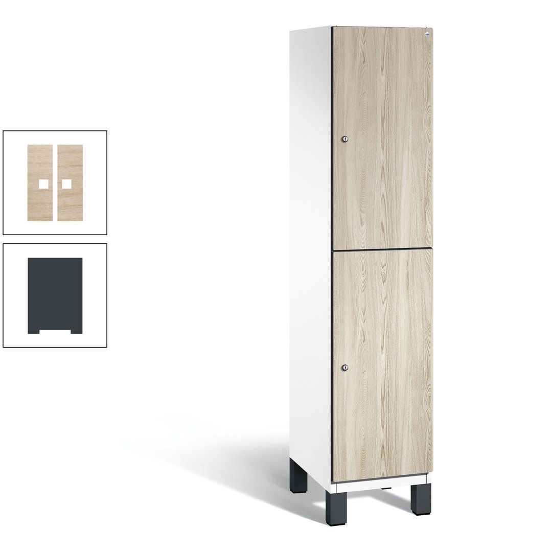 Fächerschrank, Garderobenschrank, mit Füßen, 1 Abteile, 1.980 x 400 x 525 mm (HxBxT), Korpus anthrazitgrau, Tür Donau-Ahorn