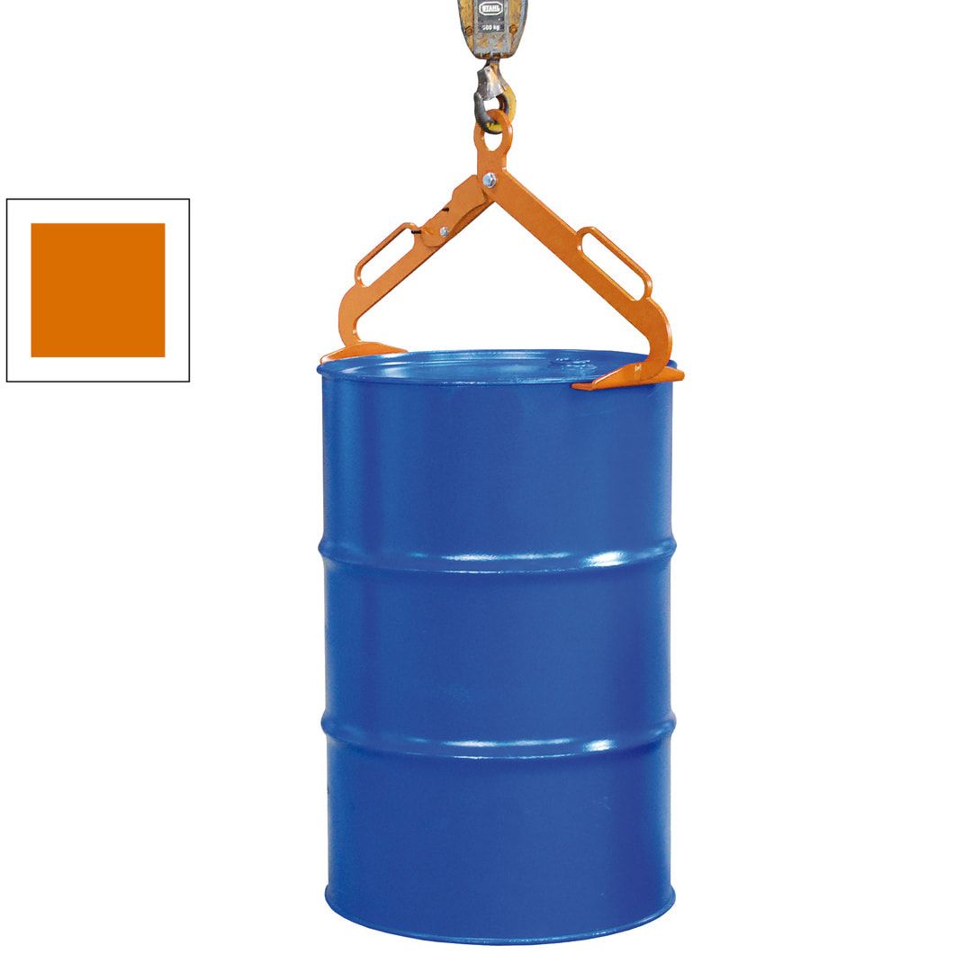 BAUER Scherengreifer - für stehende 200 l-Stahlfässer - 300 kg - gelborange